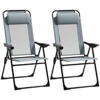 Outsunny Garden Chairs Set of 2 Folding Camping Chair Recliners, Grey