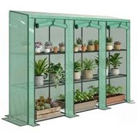 Outsunny 3 Tier Lean-to Mini Greenhouse with Plastic Cover, Green