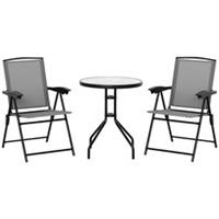 Outsunny Patio Bistro Set Folding Chairs Garden Coffee Table for Balcony Grey
