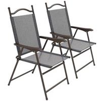 Outsunny Folding Chairs Set of 2, Garden, Breathable Mesh Fabric Seat, Grey