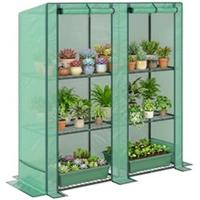 Outsunny 3 Tier Lean-to Mini Greenhouse with Green Hemmed Edging, Green