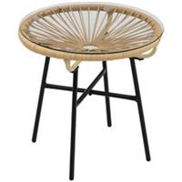 Outsunny Round Outdoor Rattan Side Table w/ Tempered Glass Tabletop, Beige