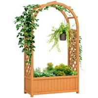 Outsunny Wooden Raised Garden Bed, Trellis Planter w/ Trellis, Fabric Liner