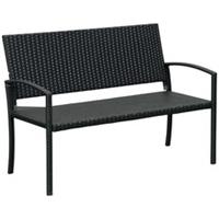 Outsunny Patio Rattan 2 Seater Garden Bench Love Seater Garden Armchair Black