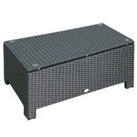 Outsunny Garden Rattan Side Table, Wicker Coffee Desk, Glass Top, Black