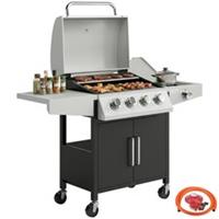 Outsunny 4+1 Burner Gas BBQ Grill with Side Burner, 14.5 kW Gas Grill