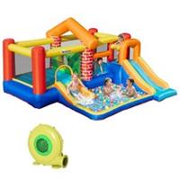 Outsunny Kids Bouncy Castle with Double Slides Pool Trampoline with Blower