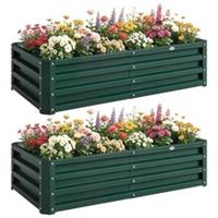 Outsunny Set of 2 Raised Garden Bed Elevated Planter Box for Flowers Green