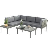 Outsunny 4 Seater Wicker Outdoor Corner Sofa Set with 2 Loveseats Grey