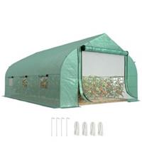 Outsunny 4.5 x 3 x 2m Outdoor Tunnel Greenhouse w/ Roll Up Door 6 Windows Green