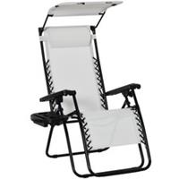 Outsunny Zero Gravity Chair Adjustable Patio Lounge w/ Cup Holder White