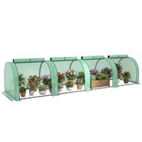 Outsunny Tunnel Greenhouse Steel Frame for Garden w/ Zipper Doors, Green