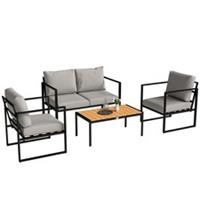 Outsunny Indoor Outdoor Garden Furniture Set, 4 Piece Patio Furniture, Grey