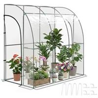Outsunny 214x118x212cm Walk-In Lean to Wall Tunnel Plastic Greenhouse with Doors