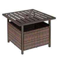 Outsunny Outdoor Rattan Coffee Table w/ Umbrella Hole Fit for Garden