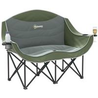 Outsunny Double Camping Chair for Adults with Armrests, Cup Holders, Green