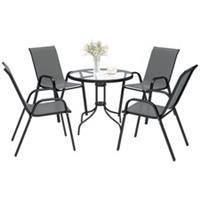 Outsunny 5 PCs Garden Furniture Set, Round Table and Stackable Chairs, Grey