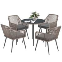 Outsunny Rattan Dining Set, 4 Seater Rattan Garden Furniture, Light Brown