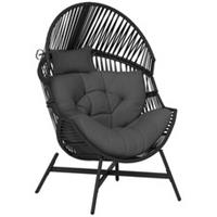 Outsunny Standing Rattan Garden Egg Chair with Headrest, Charcoal Grey
