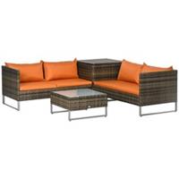 Outsunny Rattan Garden Furniture Set with Storage Table, Cushions, Orange