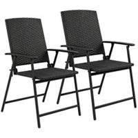 Outsunny 2pcs Rattan Chair Foldable Garden Furniture w/ Armrest Black