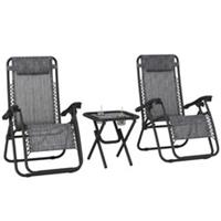 Outsunny 3PC Zero Gravity Chairs Sun Lounger Table Set W/ Cup Holders Light Grey