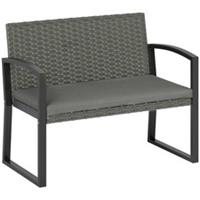 Outsunny 2 Seater Rattan Garden Bench with Cushion, Steel Frame, Light Grey