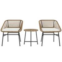 Outsunny Rattan Bistro Set, Small Balcony Furniture with Cushion, Light Grey
