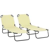 Outsunny Folding Sun Loungers Set of 2 with Adjustable Backrest, Beige