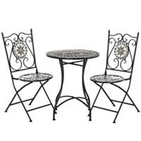 Outsunny 3 Pcs Mosaic Tile Garden Bistro Set Outdoor w/ Table 2 Chairs, Grey