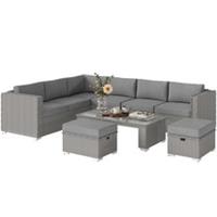 Outsunny 6PC PE Rattan Corner Sofa Set Outdoor Conservatory Furniture w/ Cushion