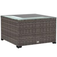 Outsunny Outdoor Coffee Table with Glass Top, Rattan Side Table, Dark Grey