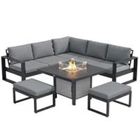Outsunny 6-Piece Garden Furniture Set with Firepit Table Outdoor Sofa Aluminium