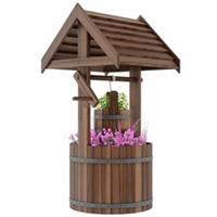 Outsunny Wooden Wishing Well Planter, Flower Planter with Drainage Hole