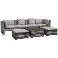 Outsunny 7 PCs Rattan Garden Furniture Set with Side Shelf, Stools, Table, Grey