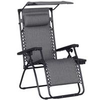 Outsunny Zero Gravity Chair Adjustable Patio Lounge w/ Cup Holder Light Grey