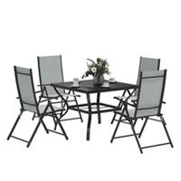 Outsunny 5 PCs Garden Dining Set, Folding Chairs and Metal Top Table, Grey