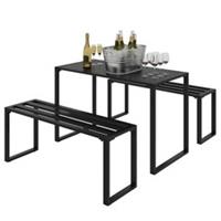 Outsunny 3 Pieces Outdoor Dining Set Metal Picnic Table Bench Patio Garden