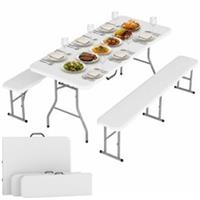 Outsunny 3 Piece Folding Picnic Table and Bench Set with Handles, White