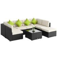 Outsunny 8 Pieces Patio Rattan Sofa Set Outdoor Garden Furniture Set Black