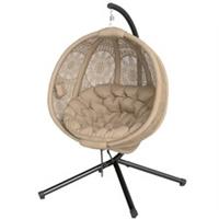 Outsunny Outdoor Hanging Swing Chair w/ Metal Stand & Side Pocket, Sand