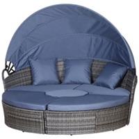 Outsunny Rattan Garden Daybed Sun Lounger Sofa Set w/ Canopy, Grey/Blue Grey