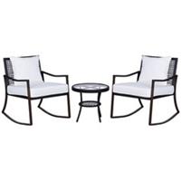 Outsunny 3 Pieces Rocking Chair Bistro Set Furniture Rattan Wicker Brown