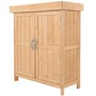 Outsunny Wooden Garden Shed Double Door Tool Storage House, 74x43x88cm, Natural