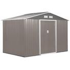 Outsunny 9 x 6FT Galvanised Garden Storage Shed with Sliding Door, Grey
