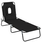 Outsunny Folding Sun Lounger Reclining Chair w/ Pillow Reading Hole Black