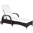 Outsunny Adjustable Wicker Rattan Sun Lounger Recliner Chair w/ Cushion Brown