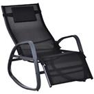 Outsunny Patio Adjust Lounge Chair Rocker Outdoor w/ Pillow, Footrest- Black