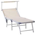 Outsunny Outdoor Lounger Fold 180? Reclining Chair w/ Adjustable Canopy Beige