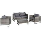 Outsunny 4 PCs PE Rattan Wicker Outdoor Dining Set Sofa Chairs Table Cushions